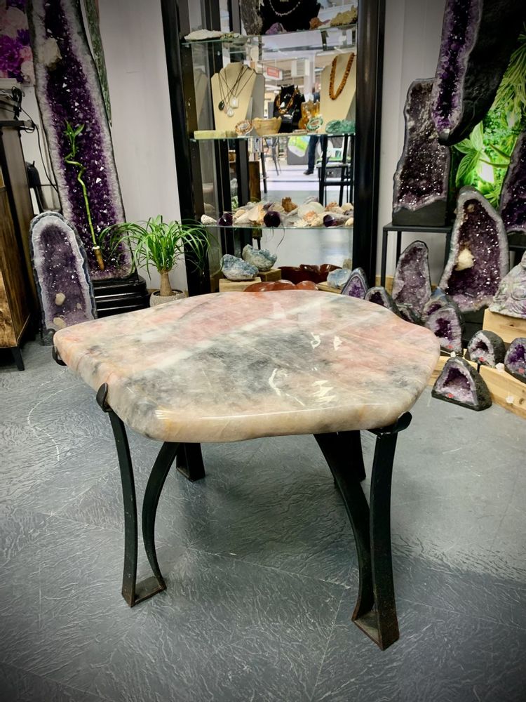 Coffee tables - The pink quartz coffee table: a unique handmade art object - LAVENTURINE GALLERY