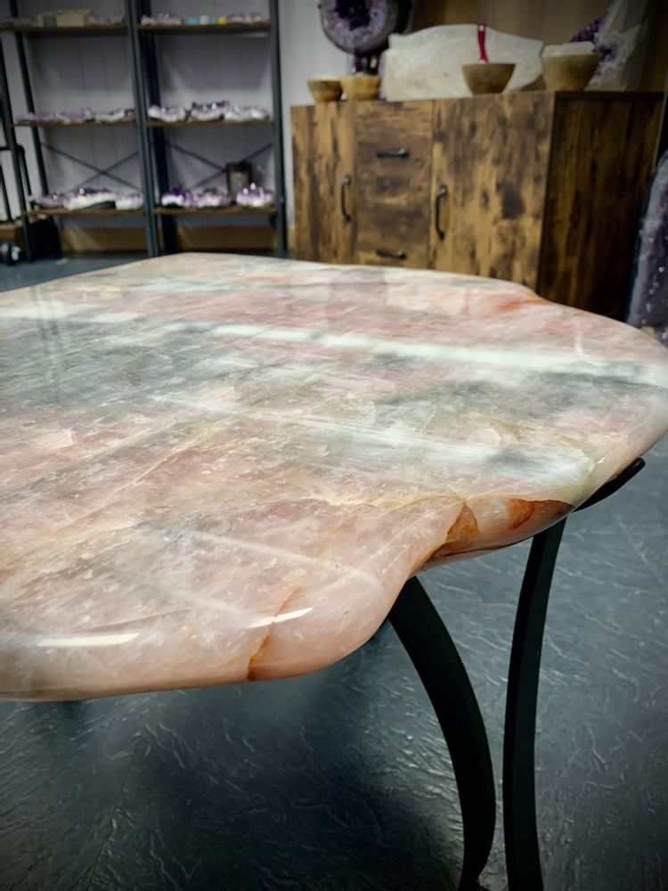 Coffee tables - The pink quartz coffee table: a unique handmade art object - LAVENTURINE GALLERY