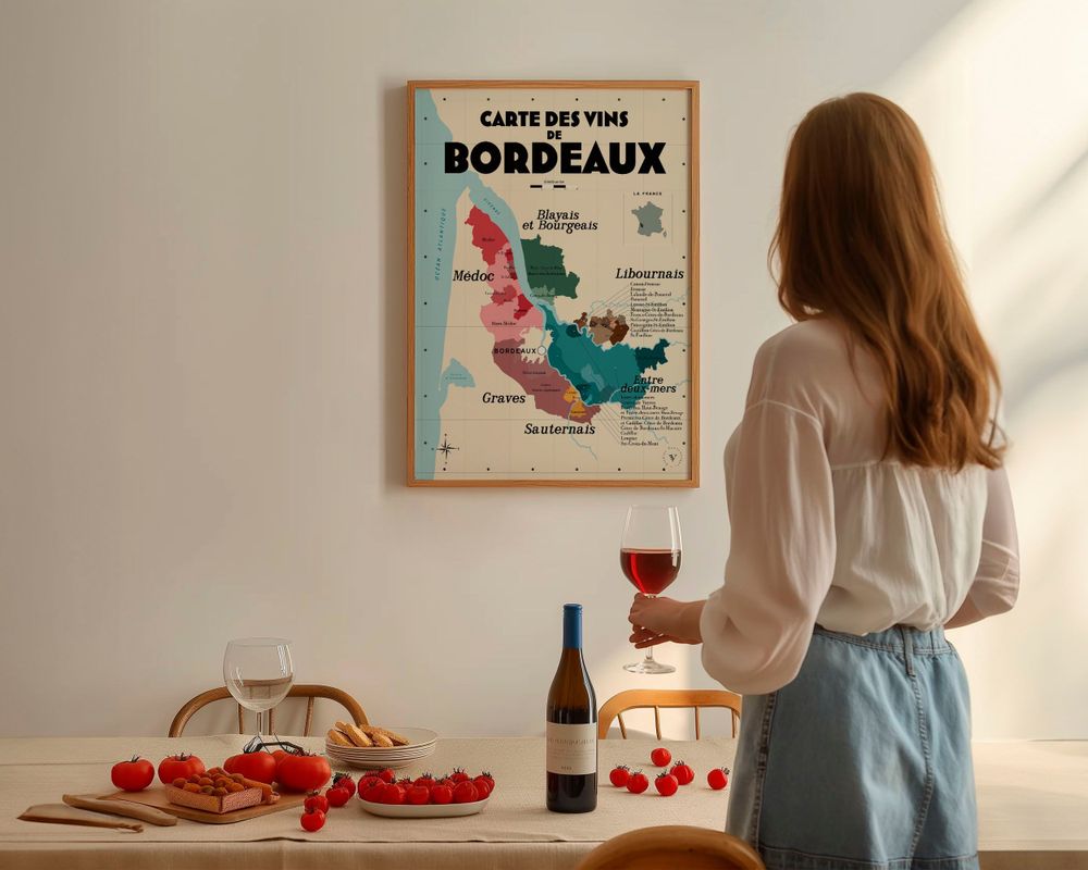 Affiches - Carte des vins de Bordeaux - LES ROUTES DU VIN