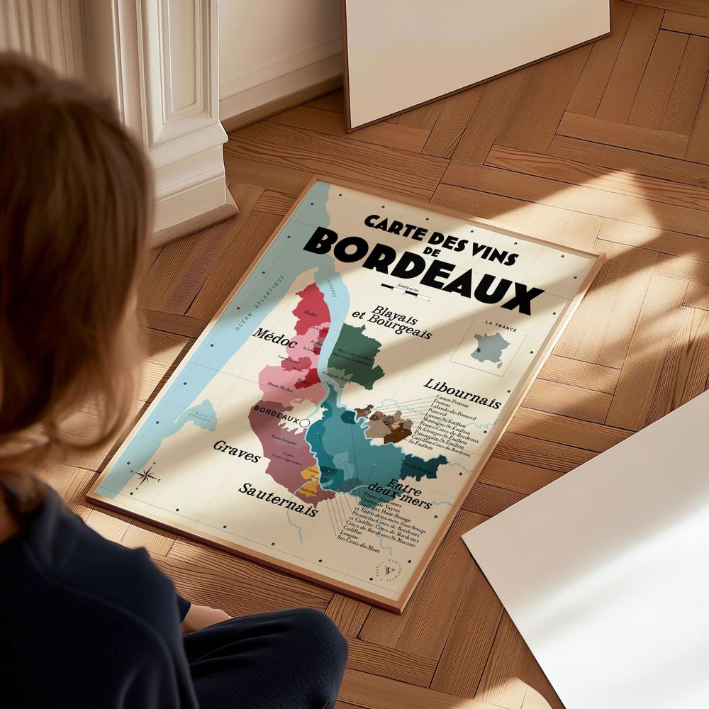 Affiches - Carte des vins de Bordeaux - LES ROUTES DU VIN