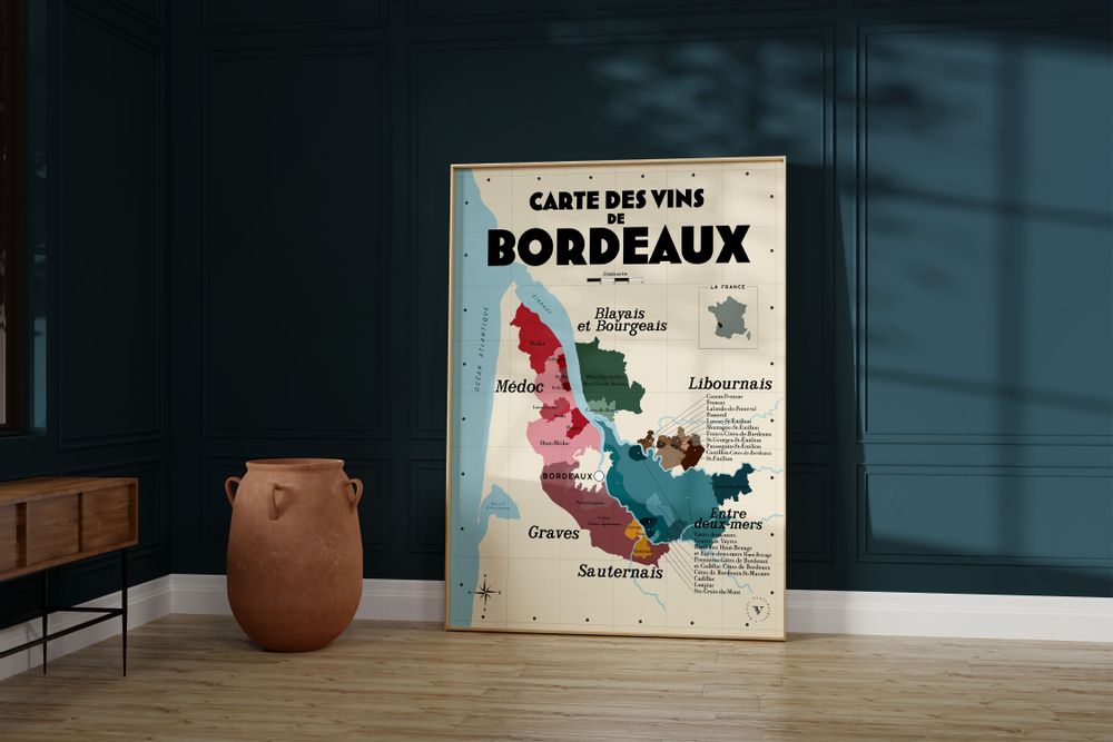 Affiches - Carte des vins de Bordeaux - LES ROUTES DU VIN