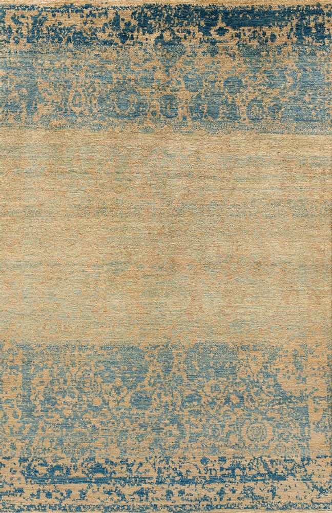 Tapis design - Abrashed Floral Cartouches, Hues of Warm Beige & Pastel Blues - ZOLLANVARI INTERNATIONAL