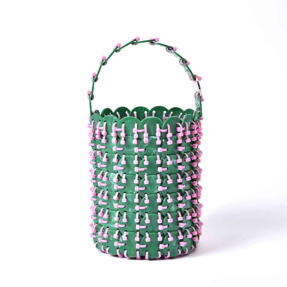 Bags and totes - Tietie/ Green-pink bag and object - WASTE NO MORE, Upcycling - PLAYNOMORE