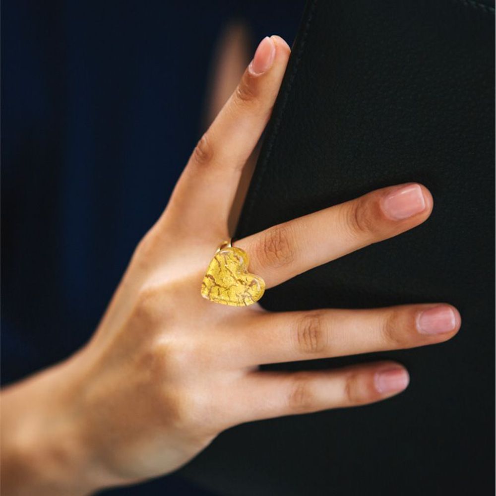 Homewear bien-être - Bague ORUS COEUR en verre de Murano - Doré - MILODINA
