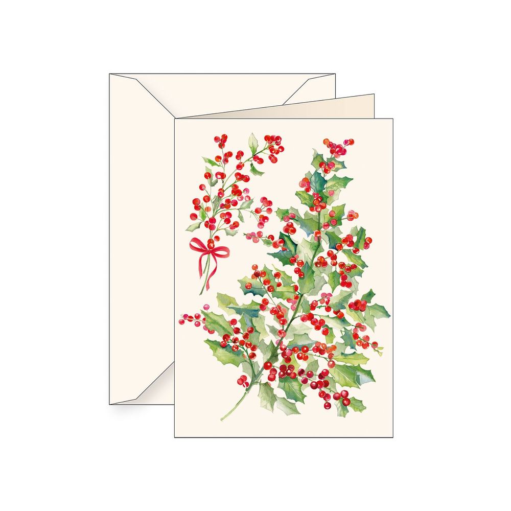 Stationery - Greeting Card "Bacche Agrifoglio" with envelope - TASSOTTI - ITALY