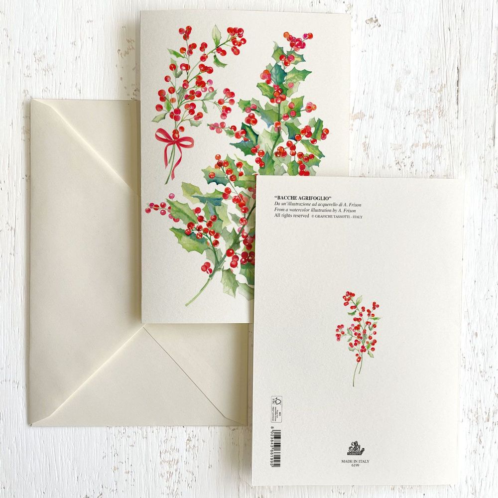 Stationery - Greeting Card "Bacche Agrifoglio" with envelope - TASSOTTI - ITALY