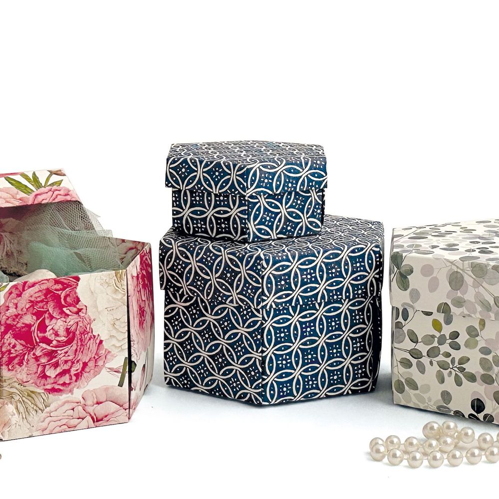 Stationery - Set 2 hexagon gift boxes with lid - "Remondini anelli" - TASSOTTI - ITALY