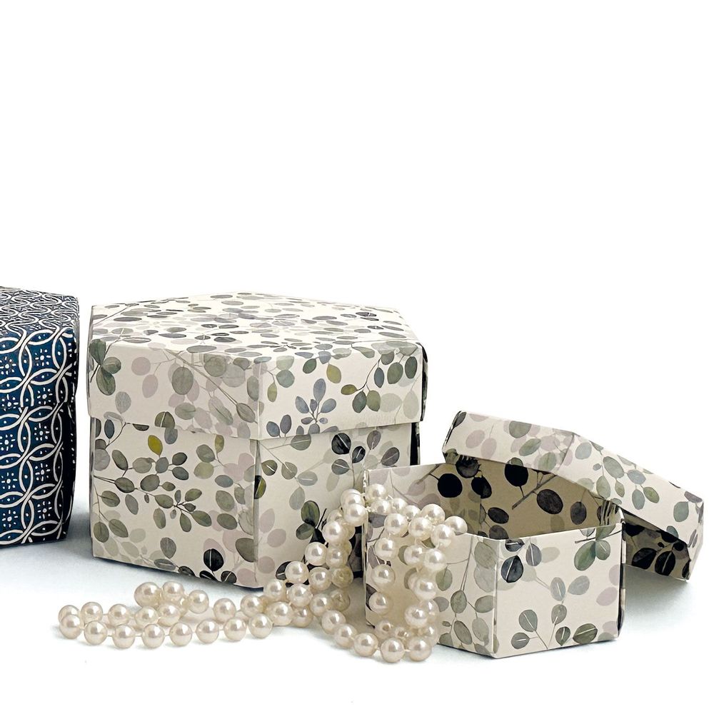 Stationery - Set 2 hexagon gift boxes with lid - "Eucalipto" - TASSOTTI - ITALY