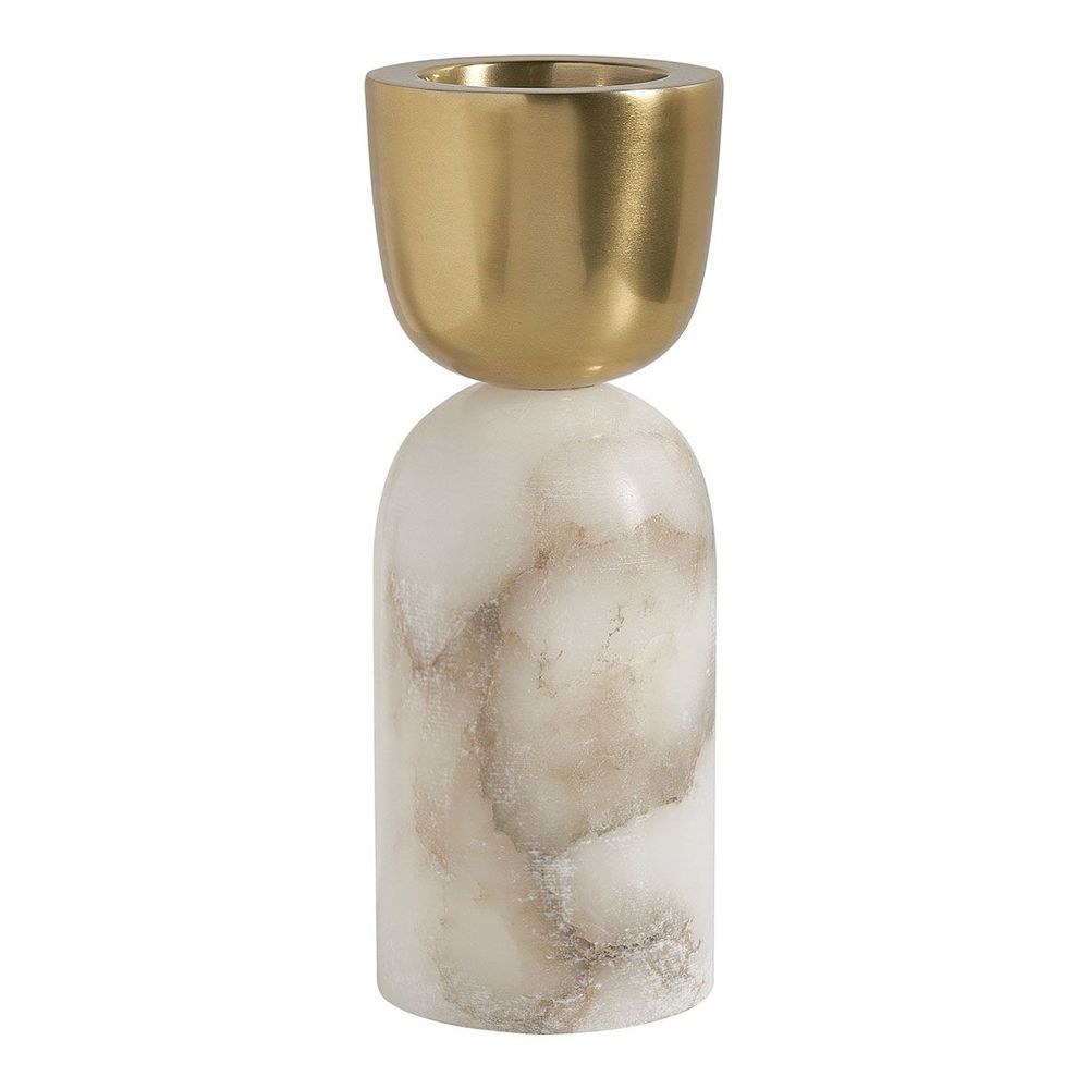 Bougeoirs et photophores - Photophore NOVA marbre et métal doré - BLANC D'IVOIRE