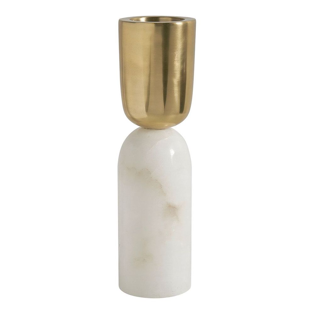 Bougeoirs et photophores - Photophore NOVA marbre et métal doré - BLANC D'IVOIRE