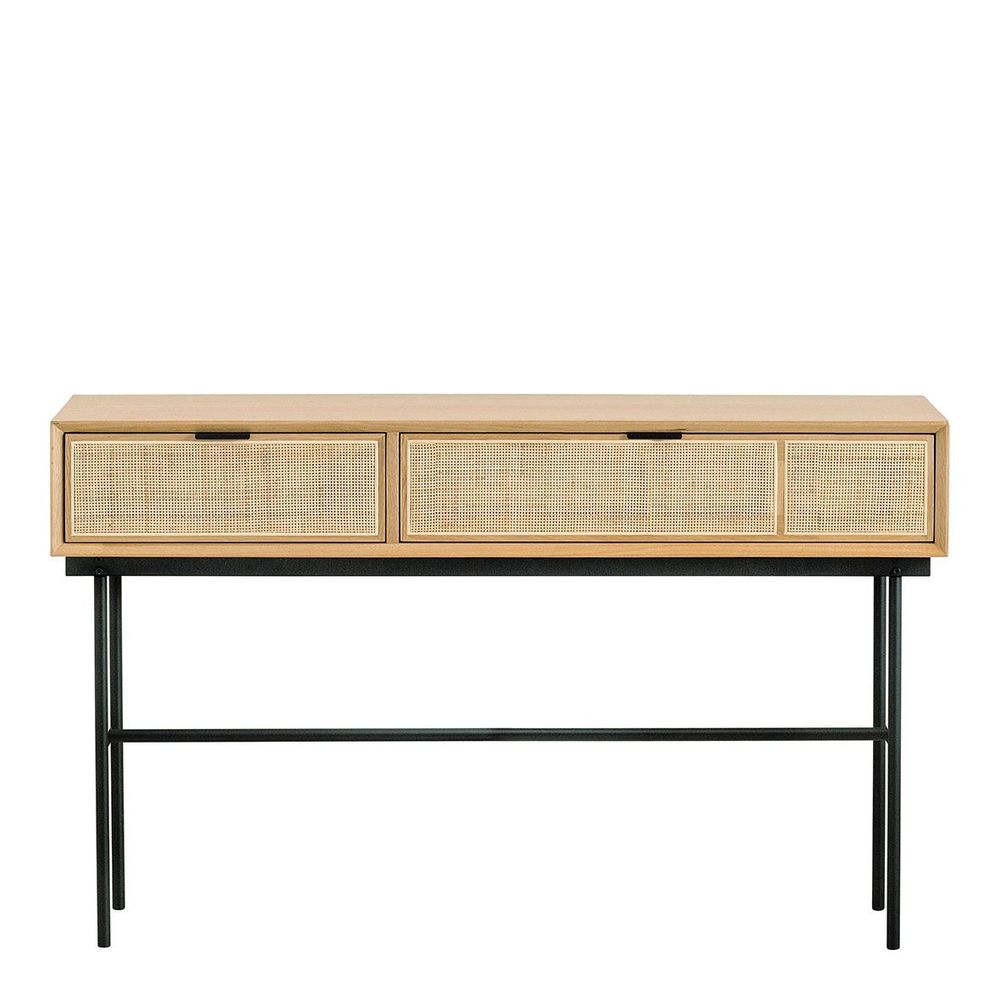 Coffee tables - AUGUSTIN console light oak and canework - BLANC D'IVOIRE