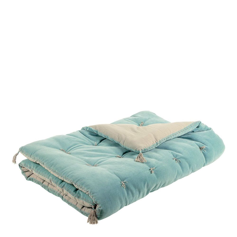 Linge de lit - Futon MATTEO velours de coton bleu aqua - BLANC D'IVOIRE