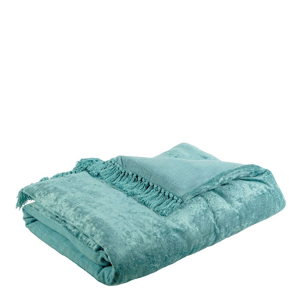 Bed linens - PAULA futon iridescent aqua blue velvet - BLANC D'IVOIRE