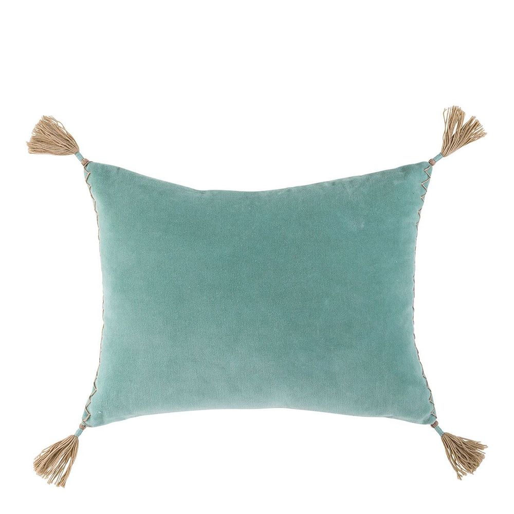 Fabric cushions - MATTEO aqua blue cotton velvet cushion cover - BLANC D'IVOIRE