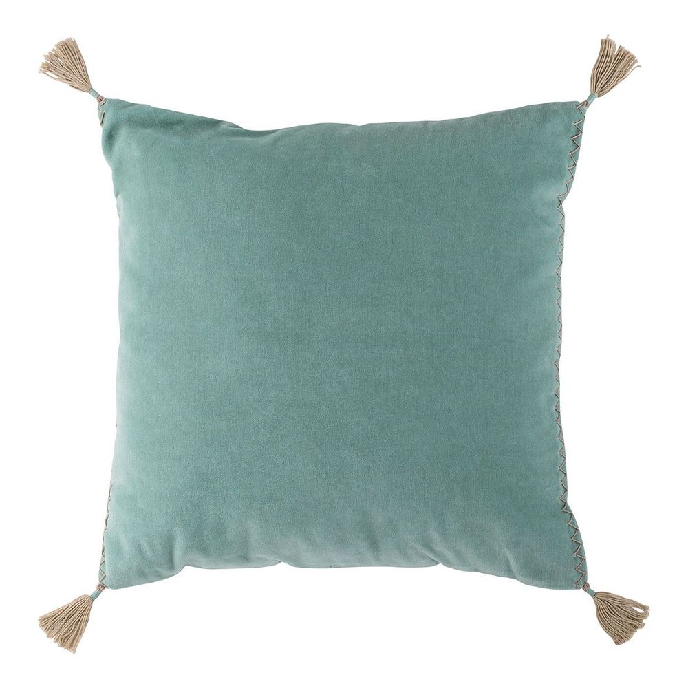 Coussins textile - Housse de coussin MATTEO velours de coton bleu aqua - BLANC D'IVOIRE