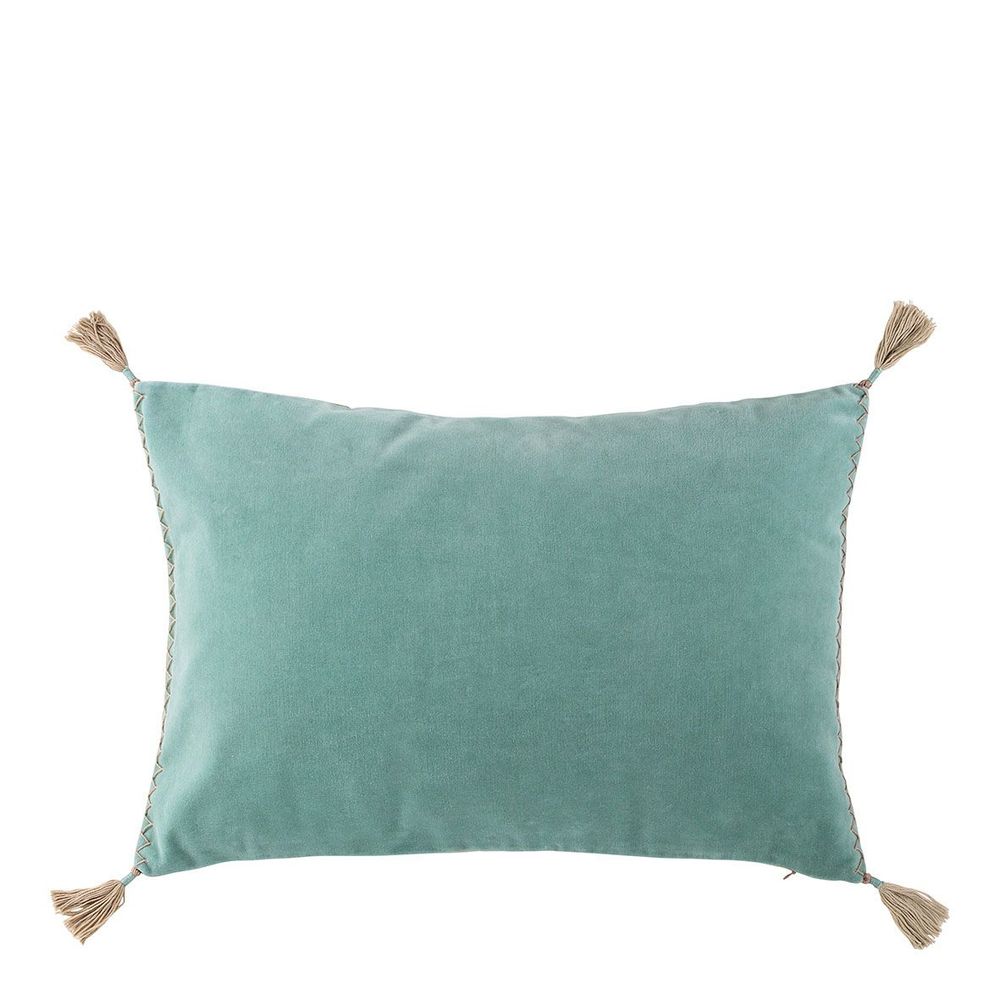 Coussins textile - Housse de coussin MATTEO velours de coton bleu aqua - BLANC D'IVOIRE