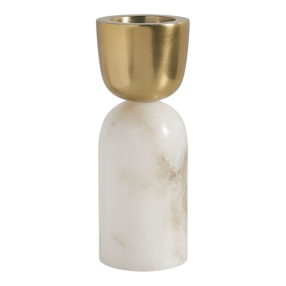 Bougeoirs et photophores - Photophore NOVA marbre et métal doré - BLANC D'IVOIRE
