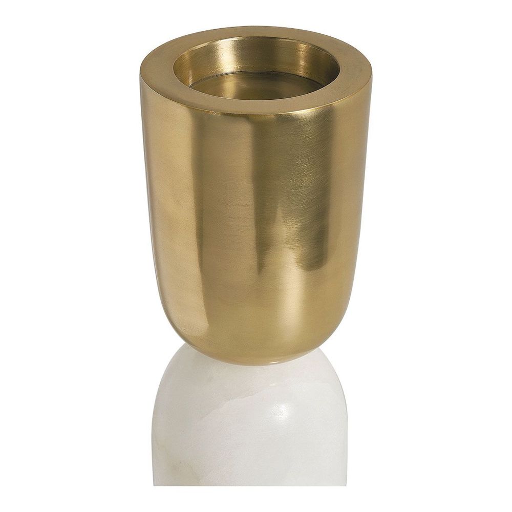 Bougeoirs et photophores - Photophore NOVA marbre et métal doré - BLANC D'IVOIRE