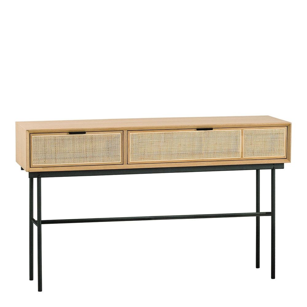 Coffee tables - AUGUSTIN console light oak and canework - BLANC D'IVOIRE