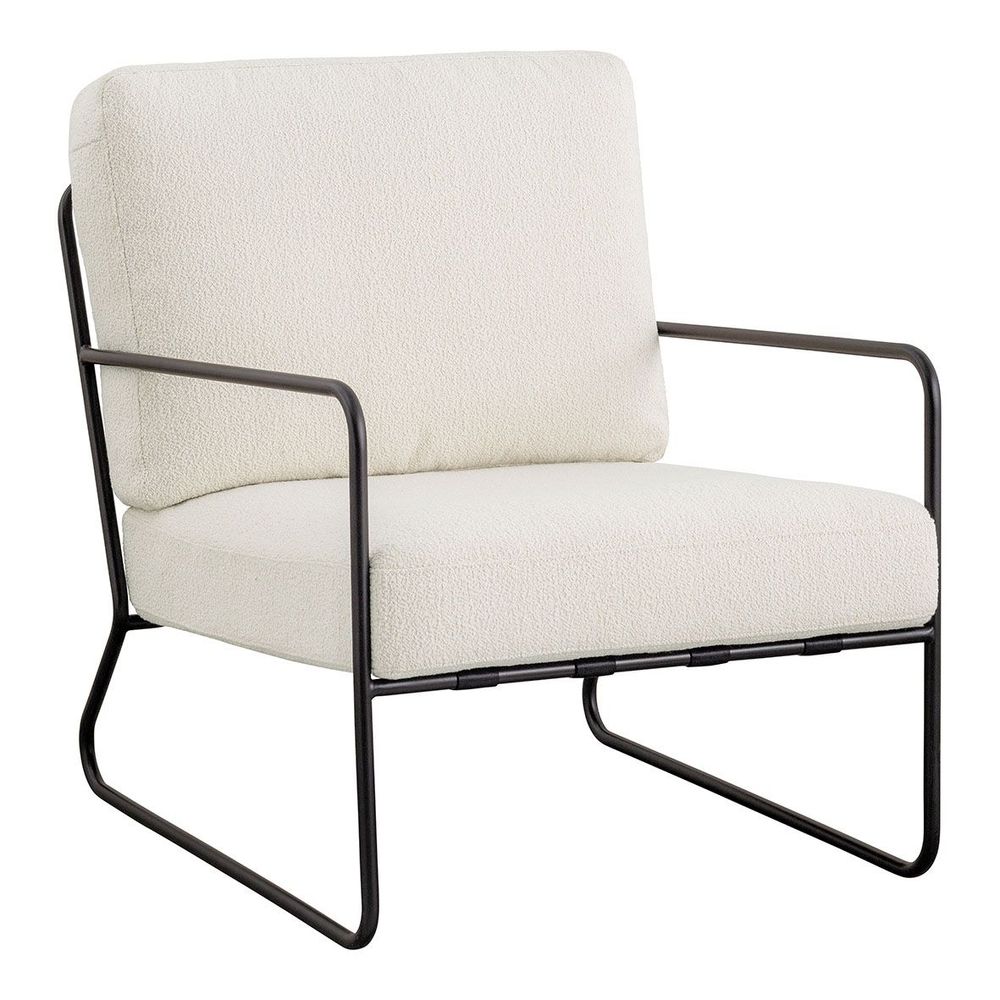 Fauteuils - Fauteuil GASPARD déhoussable tissu bouclette crème et métal - BLANC D'IVOIRE