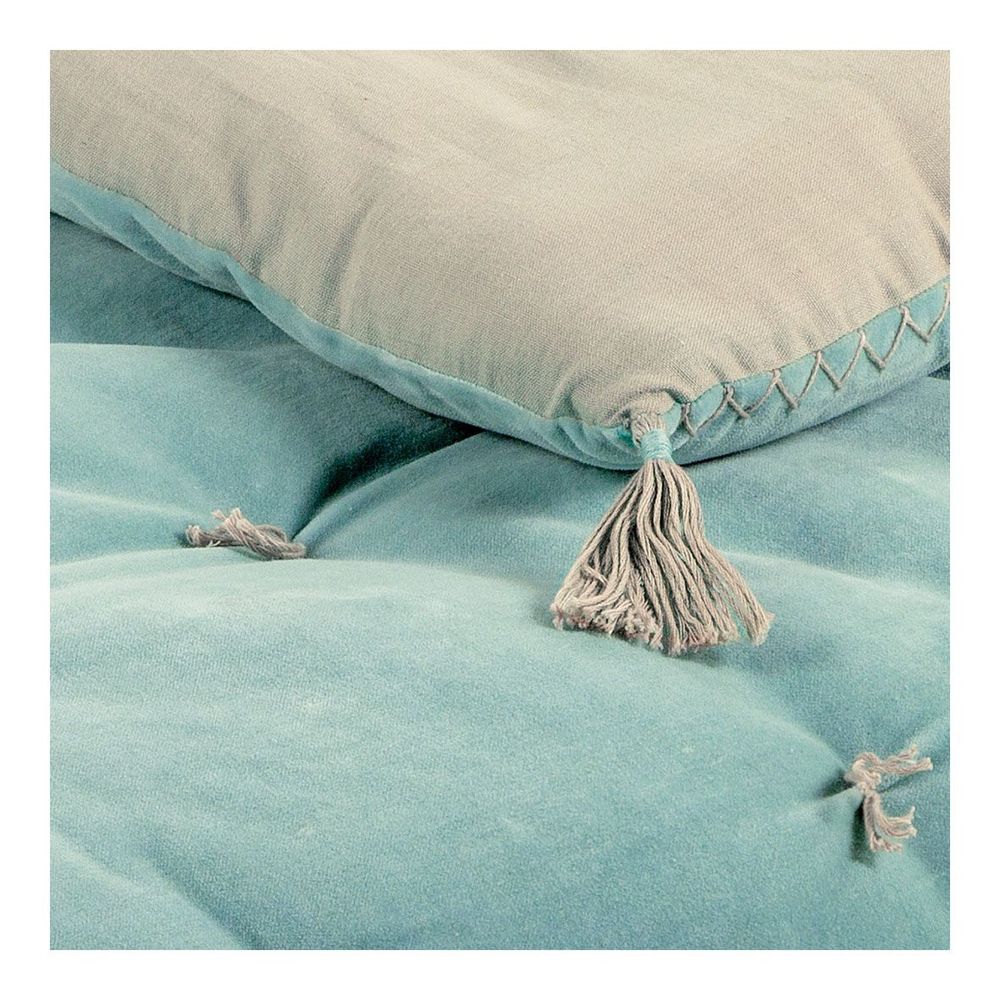 Linge de lit - Futon MATTEO velours de coton bleu aqua - BLANC D'IVOIRE