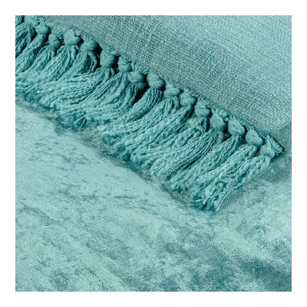 Bed linens - PAULA futon iridescent aqua blue velvet - BLANC D'IVOIRE