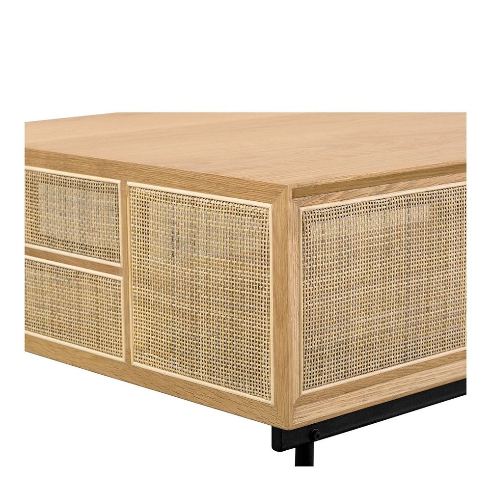 Tables basses - Table basse AUGUSTIN chêne clair et cannage - BLANC D'IVOIRE