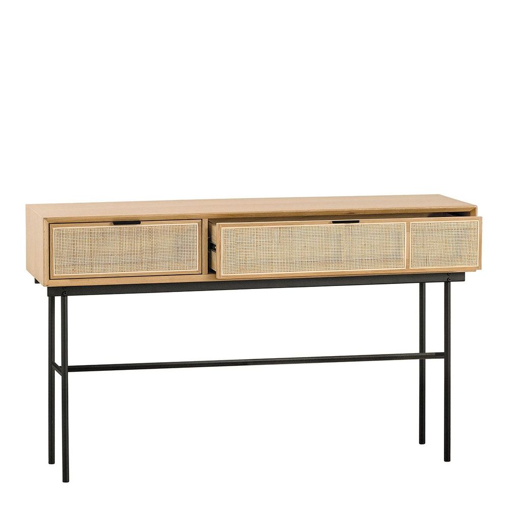 Coffee tables - AUGUSTIN console light oak and canework - BLANC D'IVOIRE