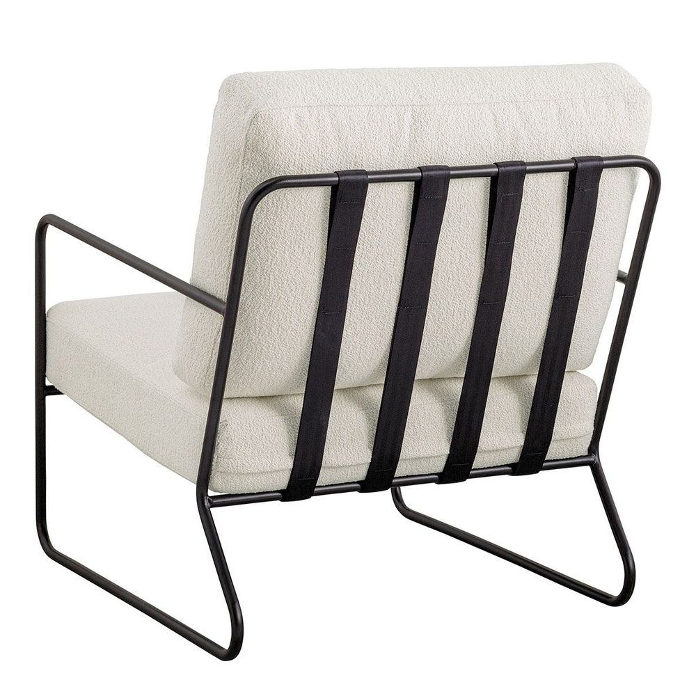 Fauteuils - Fauteuil GASPARD déhoussable tissu bouclette crème et métal - BLANC D'IVOIRE