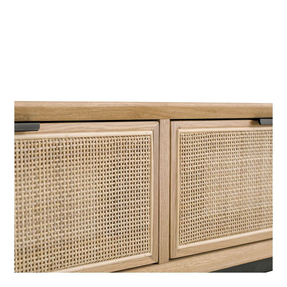 Coffee tables - AUGUSTIN console light oak and canework - BLANC D'IVOIRE
