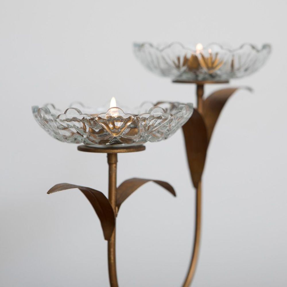 Objets de décoration - Bougeoir à deux bougies chauffe-plat en forme de fleur en verre - MAHE HOMEWARE