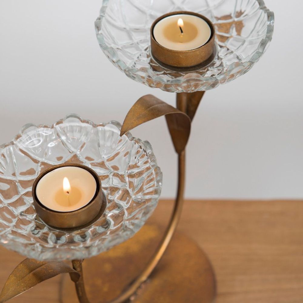 Objets de décoration - Bougeoir à deux bougies chauffe-plat en forme de fleur en verre - MAHE HOMEWARE