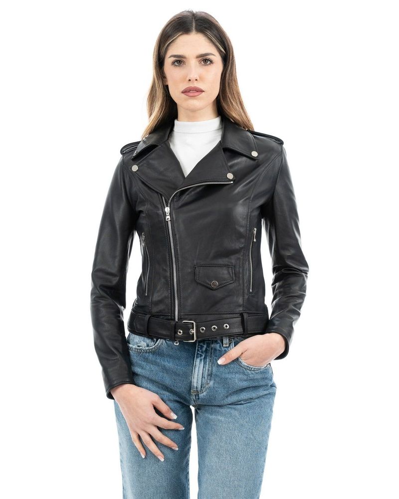 Apparel - Julia Chiodo women with belt in genuine black leather - DOPPIA PELLE