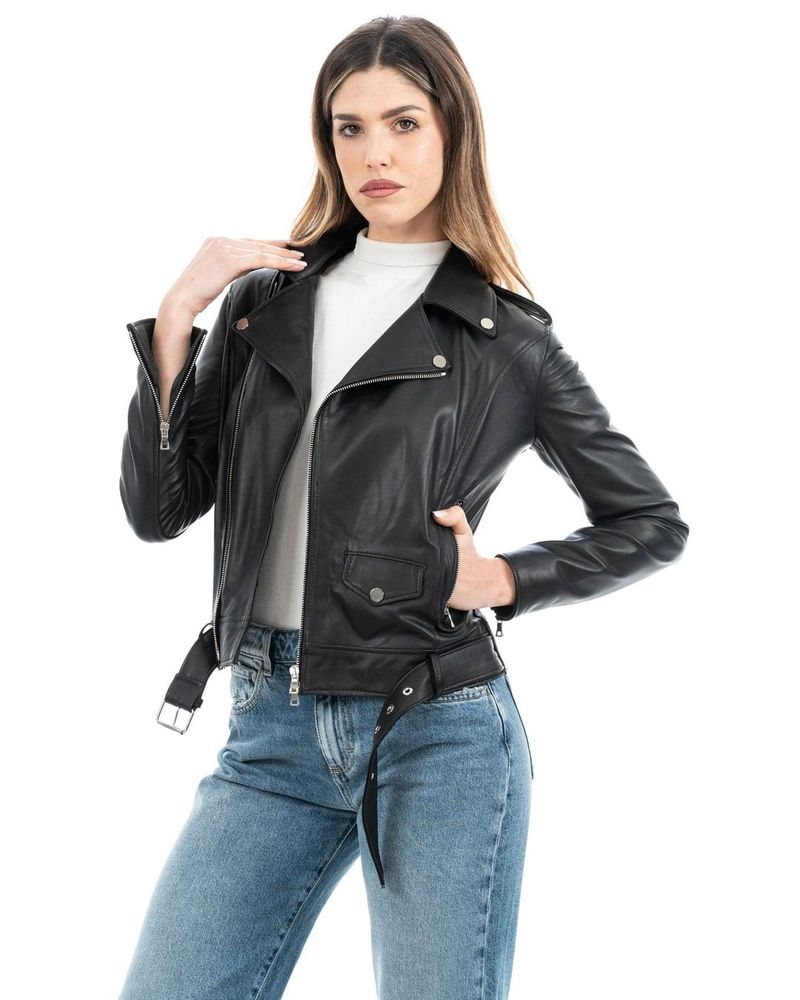 Apparel - Julia Chiodo women with belt in genuine black leather - DOPPIA PELLE