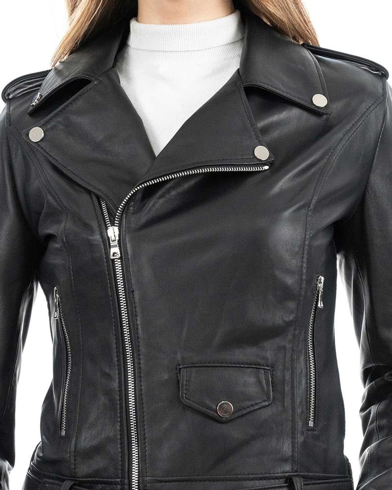 Apparel - Julia Chiodo women with belt in genuine black leather - DOPPIA PELLE