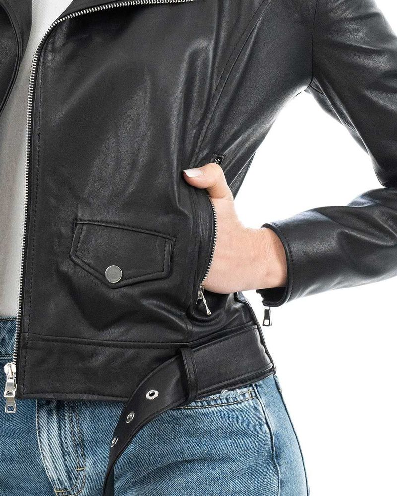 Apparel - Julia Chiodo women with belt in genuine black leather - DOPPIA PELLE