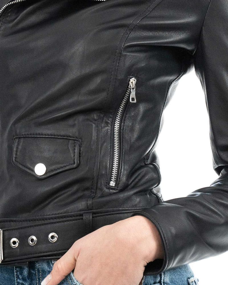 Apparel - Julia Chiodo women with belt in genuine black leather - DOPPIA PELLE