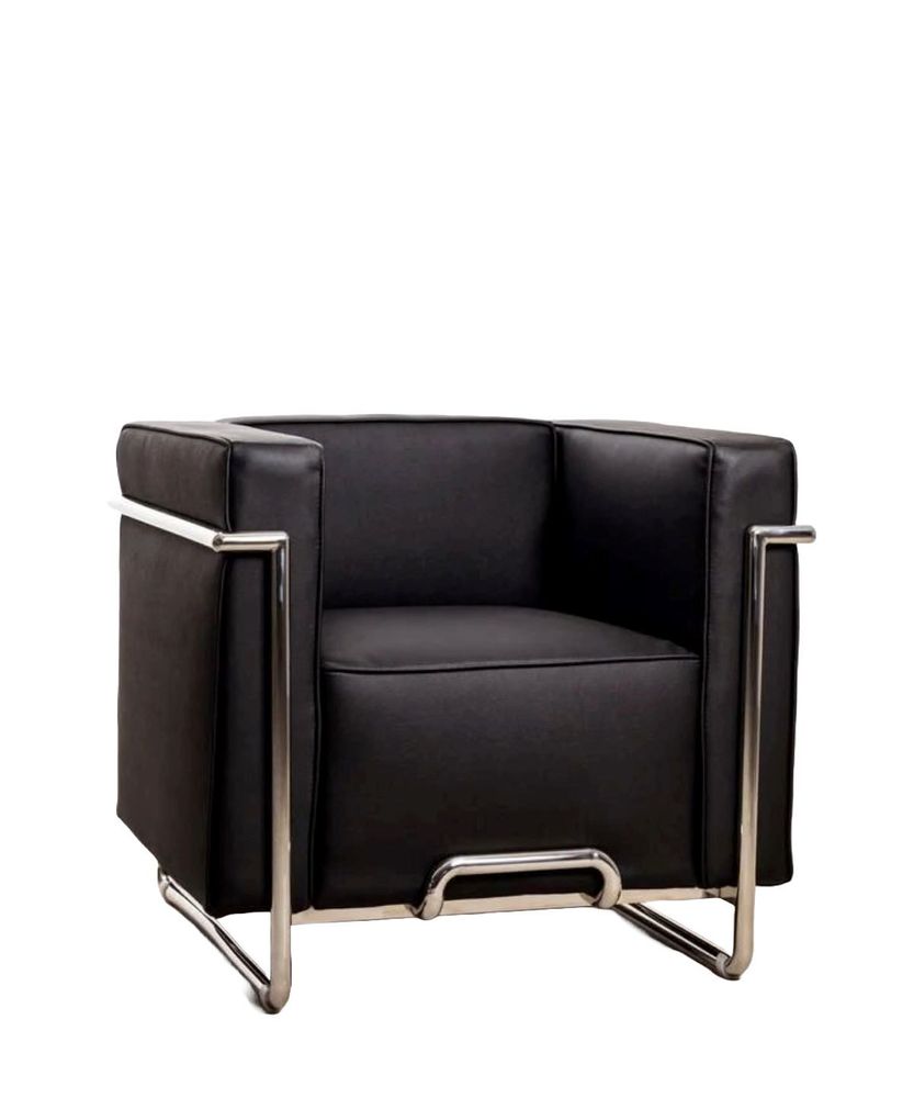 Armchairs - Lounge Box Armchair - Black Italian Leather - VIBORR