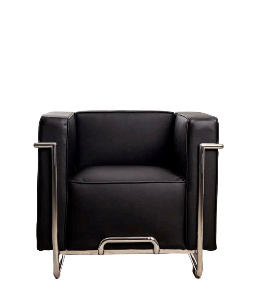Armchairs - Lounge Box Armchair - Black Italian Leather - VIBORR