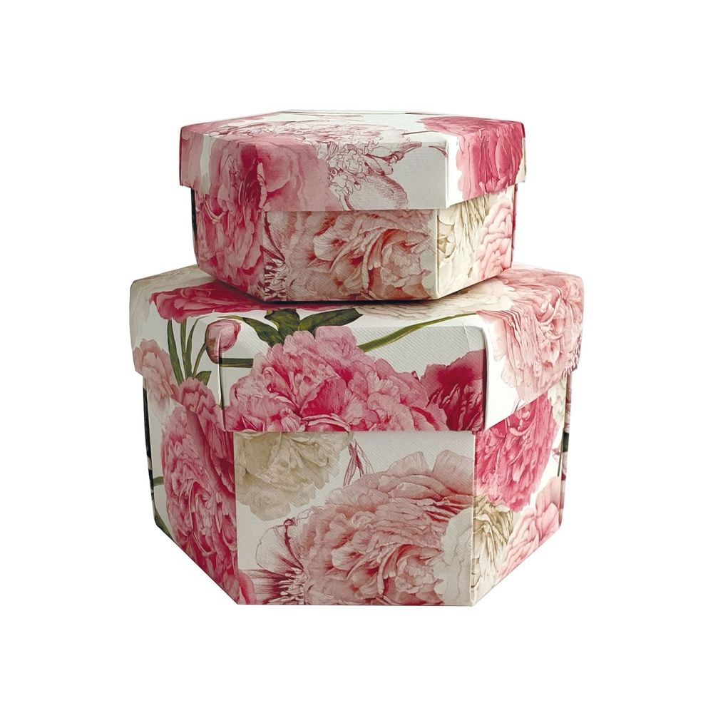 Papeterie bureau - Set 2 boîtes cadeaux hexagonales - " Peonie " - TASSOTTI - ITALY