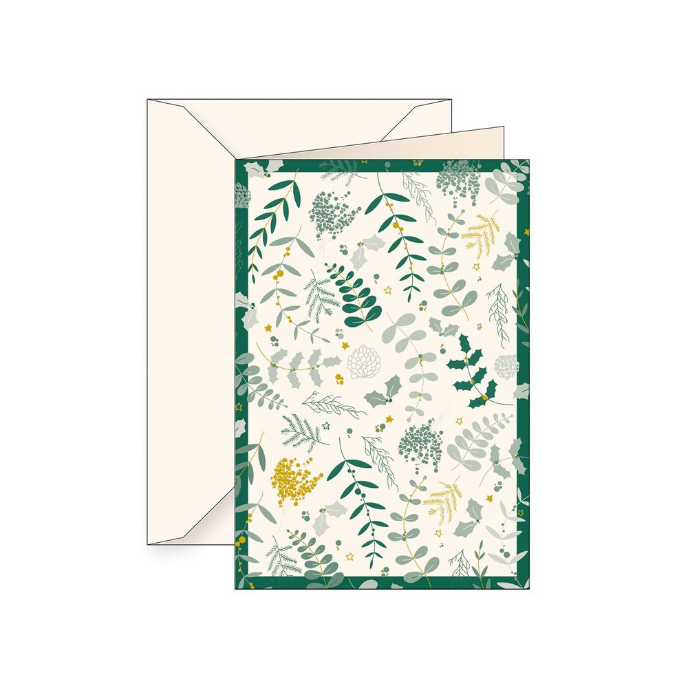 Papeterie bureau - Carte de voeux "Foglie Verde-Oro" avec enveloppe - TASSOTTI - ITALY