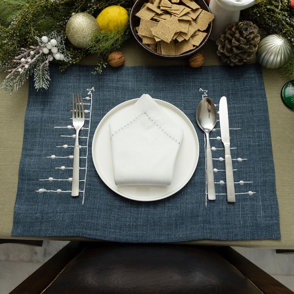 Sets de table - Set de table bleu foncé avec sapin de Noël argenté », lot de 2 - HYA CONCEPT STORE