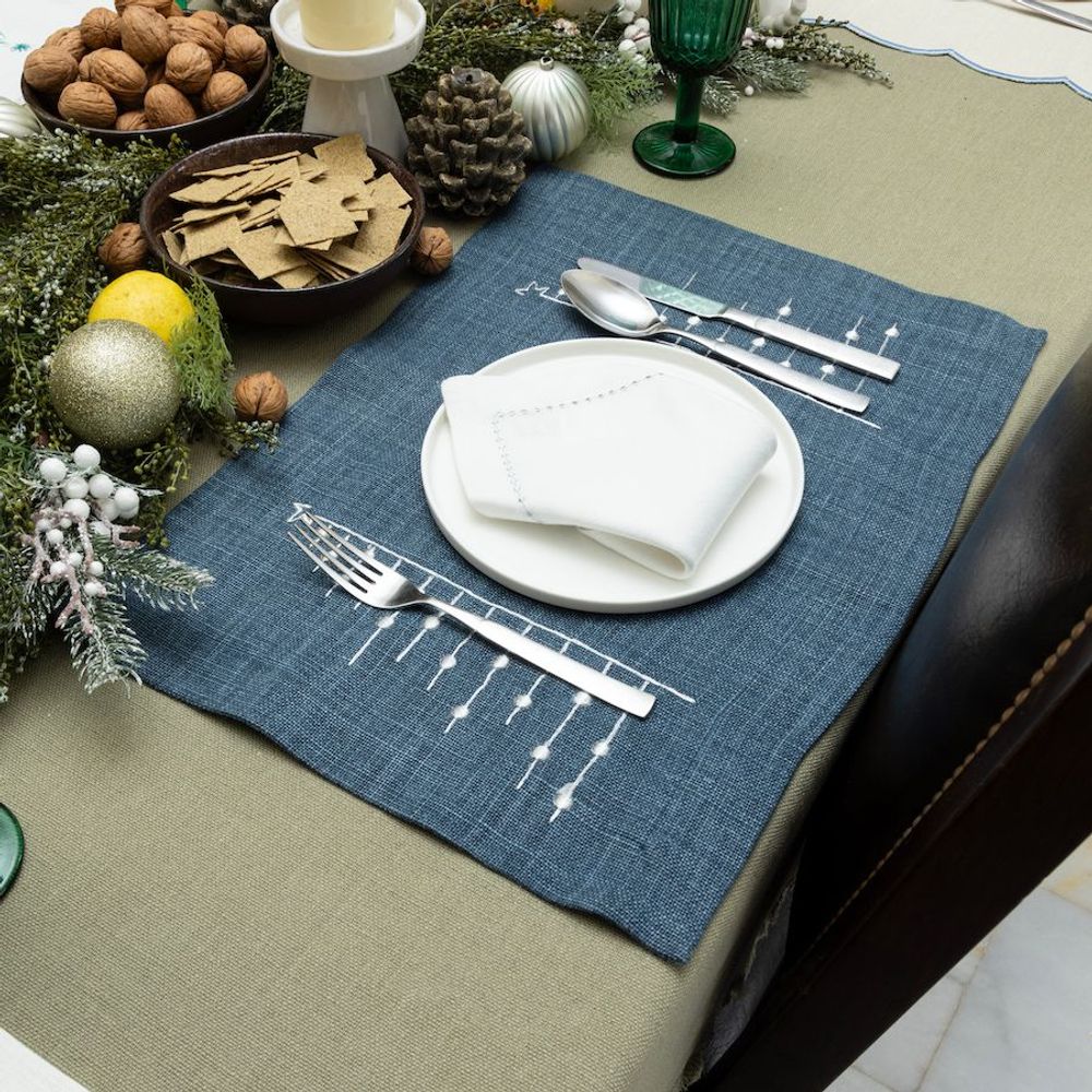 Sets de table - Set de table bleu foncé avec sapin de Noël argenté », lot de 2 - HYA CONCEPT STORE