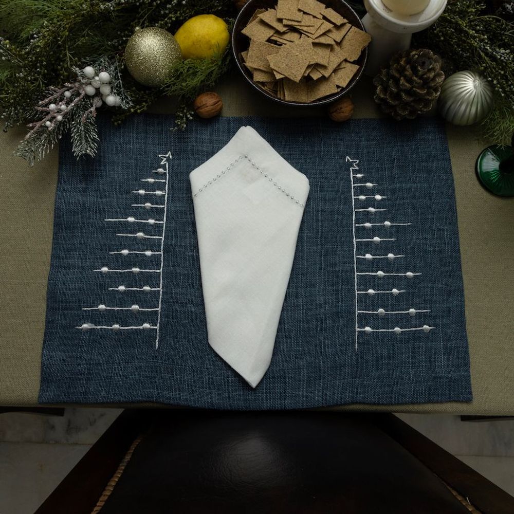 Sets de table - Set de table bleu foncé avec sapin de Noël argenté », lot de 2 - HYA CONCEPT STORE