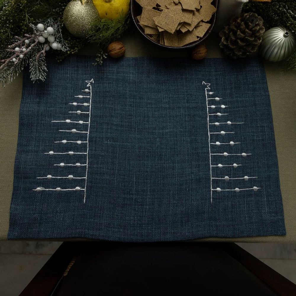 Sets de table - Set de table bleu foncé avec sapin de Noël argenté », lot de 2 - HYA CONCEPT STORE
