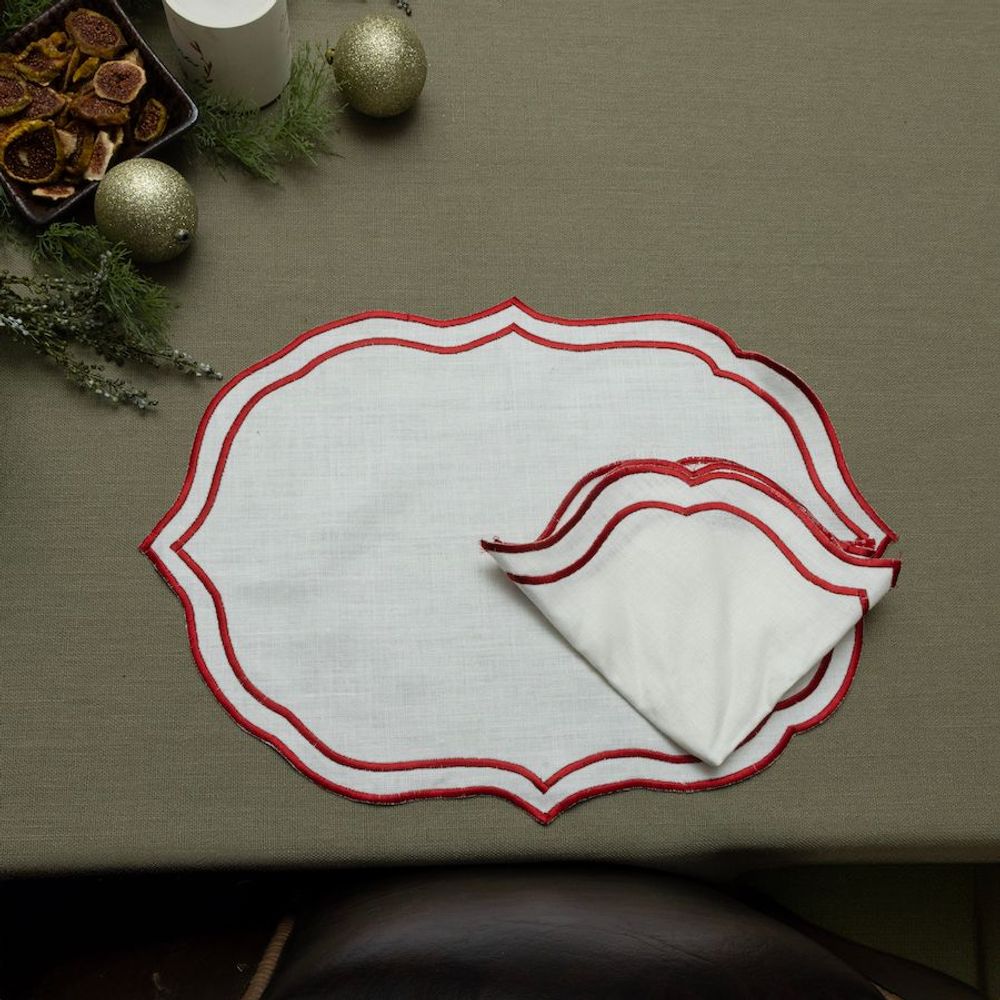 Christmas table settings - Set of 2 white oval placemats with red outline - HYA CONCEPT STORE