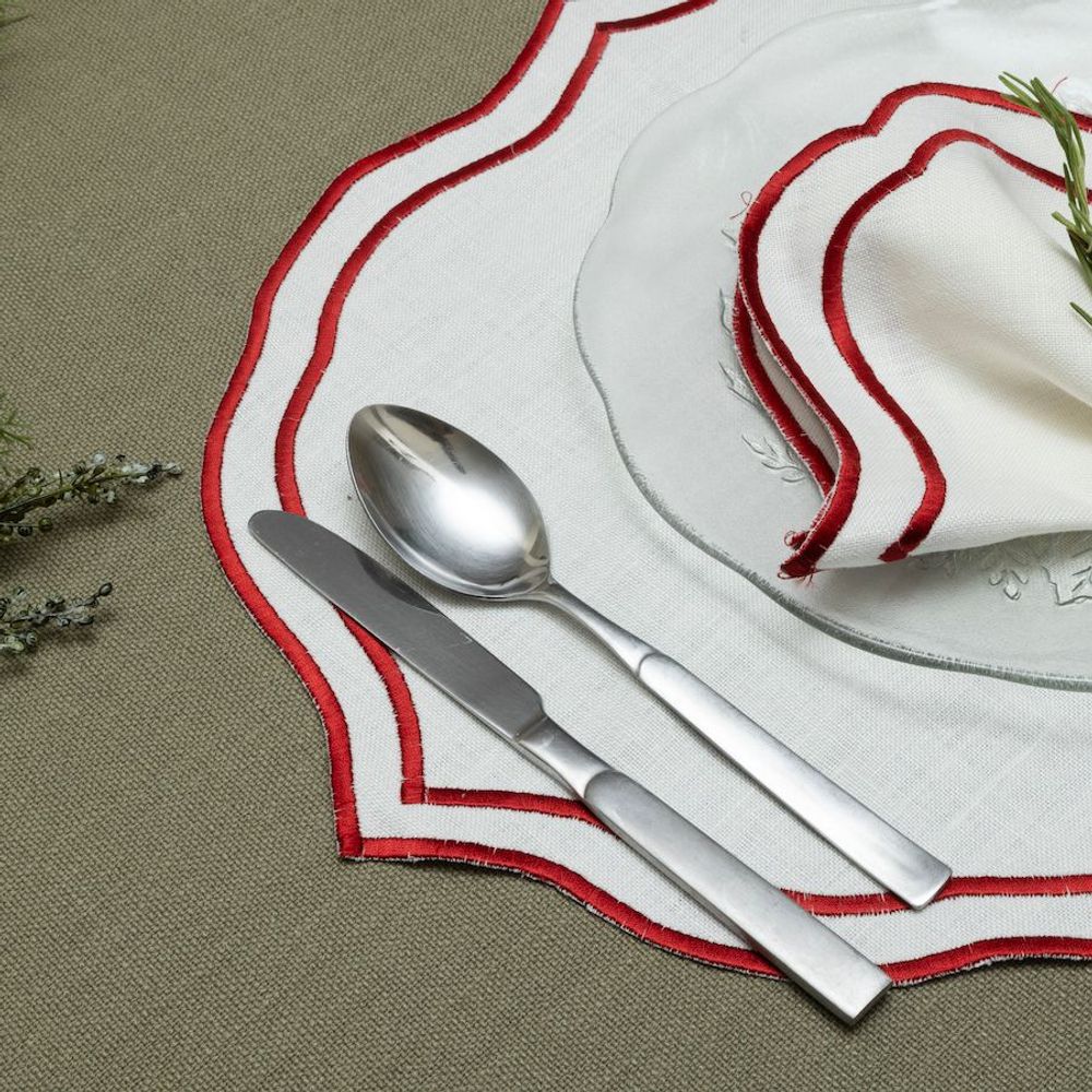 Christmas table settings - Set of 2 white oval placemats with red outline - HYA CONCEPT STORE