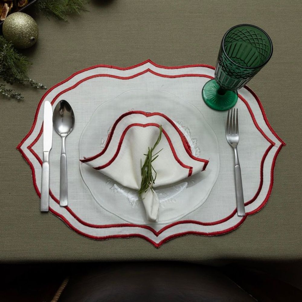 Christmas table settings - Set of 2 white oval placemats with red outline - HYA CONCEPT STORE
