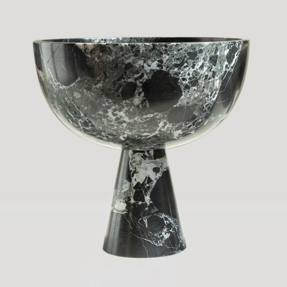 Bols - BLACK GREEN LEVANTO MARBLE PEDESTAL BOWL XL - KIWANO CONCEPT