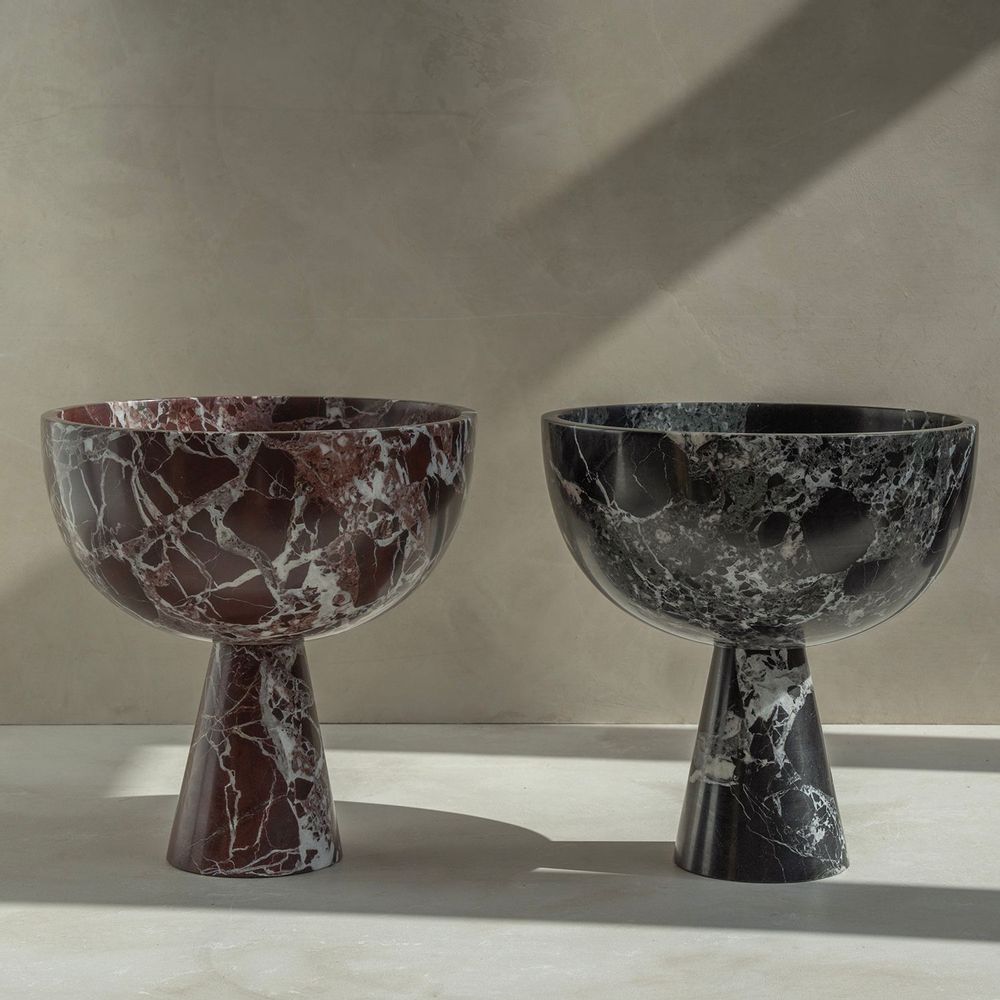 Bols - BLACK GREEN LEVANTO MARBLE PEDESTAL BOWL XL - KIWANO CONCEPT